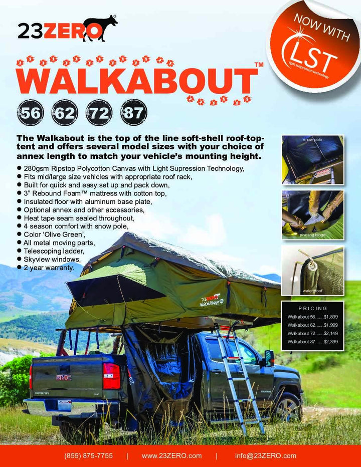 23 Zero Walkabout™ 56 - Quick Set-up Classic Softshell Roof Top Tent