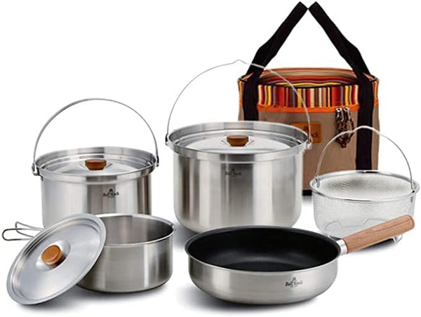 BellRock Combi9-XL Premium Backpacking Stainless Steel Cookware Camping Cook Set