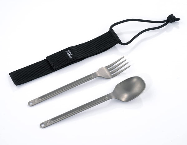 WOLF GRIZZLY Titanium Cutlery, Lightweight Fork and Spoon, Cutlery Set with Case for Camping Backpacking and Travel