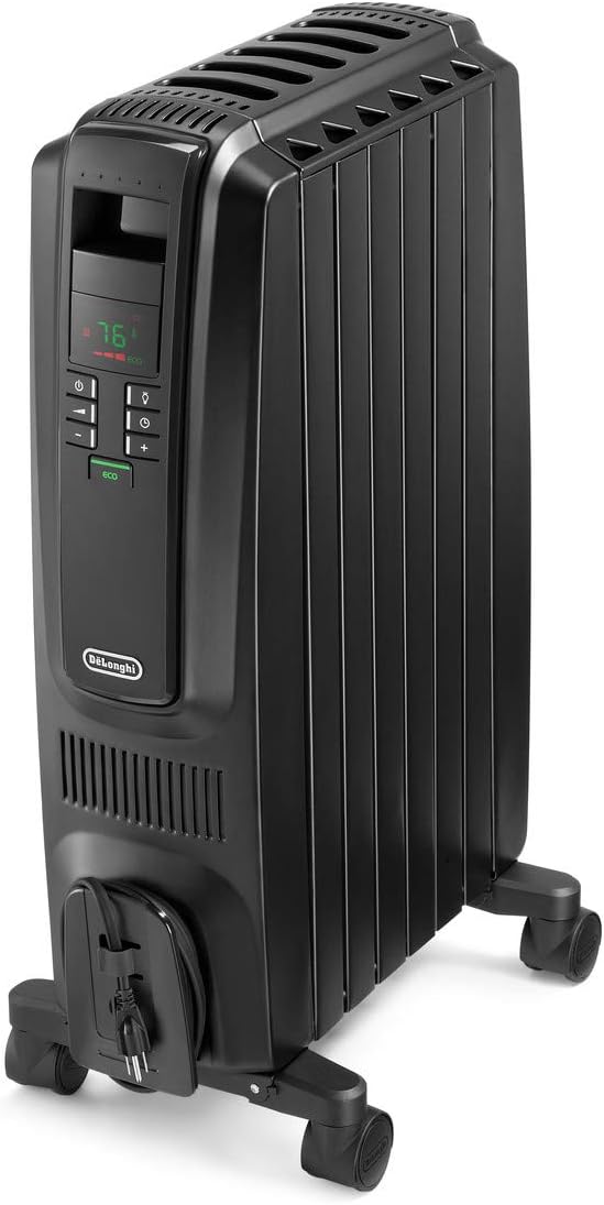 De'Longhi Oil-Filled Radiator Adjustable Thermostat Quiet Space Heater - 1500W