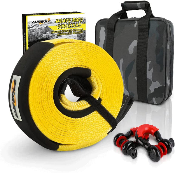 Aureole Heavy Duty Tow Strap Recovery Rope Kit