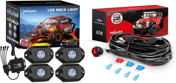 Nilight 4 Pod RGB LED Rock Lights Kit - Bluetooth Enabled Multicolor Underglow Neon Kit