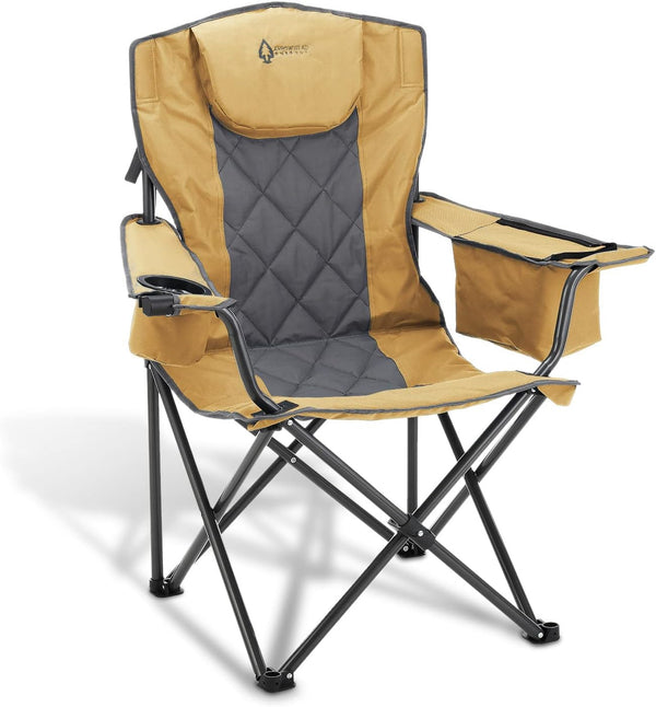 Arrowhead Outdoor Portable Folding Camping Quad Chair w/ 6-Can Cooler, Cup &amp; Wine Glass Holders