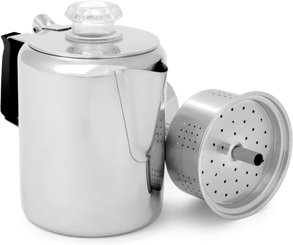 GSI Outdoors Glacier Stainless Steel with Silicone Handle Percolator Coffee Pot