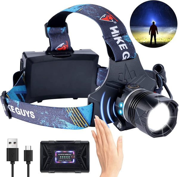 Beteray Super Bright with 6 Modes &amp; IPX5 Warning Light Rechargeable LED Headlamp - 90000 Lumens