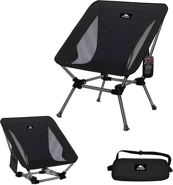 AnYoker Camping Chair, 2 Way Compact Backpacking Chair, Portable Folding Chair, Beach Chair with Side Pocket, Lightweight Hiking