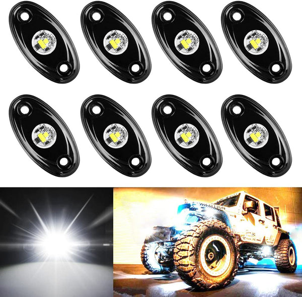 Amak 8 Pods LED Rock Lights Kit - White Waterproof Quick Install Kit