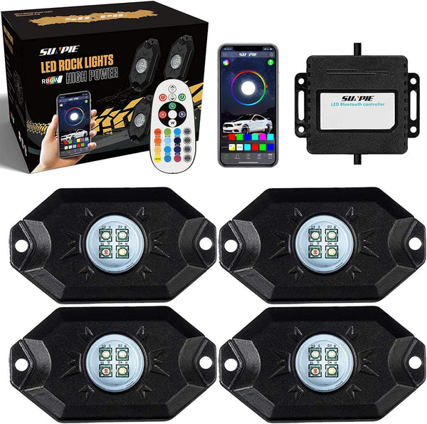 SUNPIE 4 Pod RGBW Rock Lights Kit with Remote Control