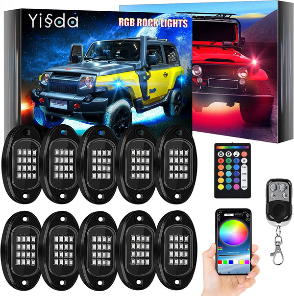 YISSDA 160LED - 10 Pod RGB Rock Lights - App Enabled - Jeep Ready