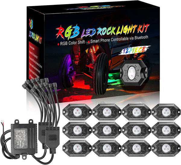 OffRoadTown RGB LED Rock Lights with 12 Pods - UTV Ready