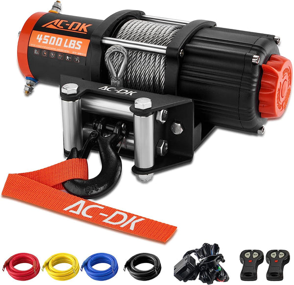 AC-DK ATV/UTV 12V Waterproof Electric Winch - 4500 Lbs. Load Capacity