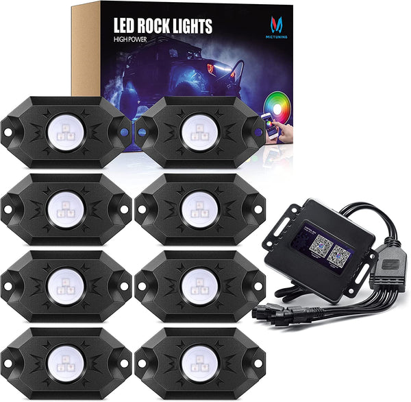 MICTUNING 2nd-Gen 8 Pods Multicolor LED Rock Lights with Bluetooth Controller