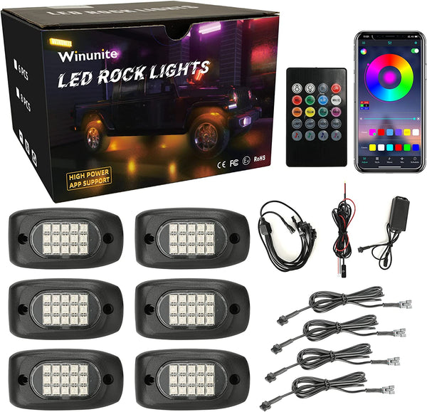 Winunite 6 Pod RGB LED Rock Light Kit - 90 LEDs with 29 Colors