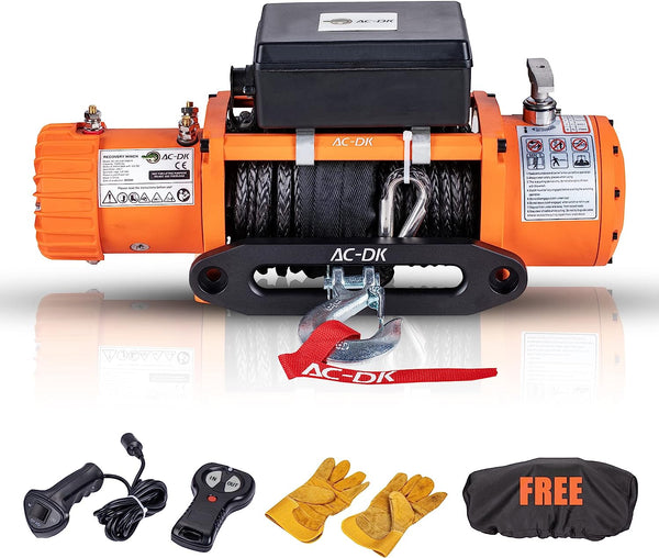 AC-DK 12V Waterproof 85ft Electric Synthetic Rope Winch Kit - 13500 Lbs. Load Capacity