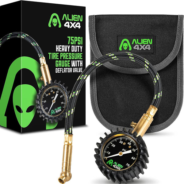 Alien Sunshade Tire Pressure Gauge (0-75PSI) Heavy Duty Tire Gauge - Easy Read Glow Dial - Tire Gauges for Tire Pressure - Air