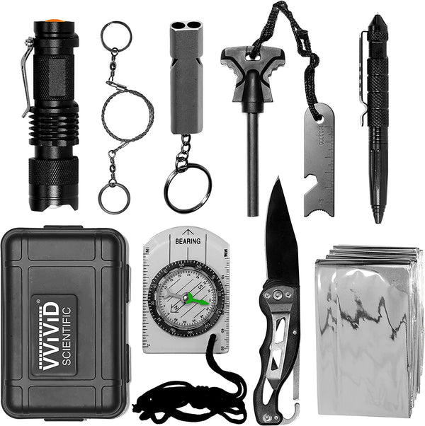 10 in 1 Emergency Tactical Gear Survival Kit Knife Blanket Compass Fire Starter Flashlight Saw Outdoor Camping Hiking Hunting