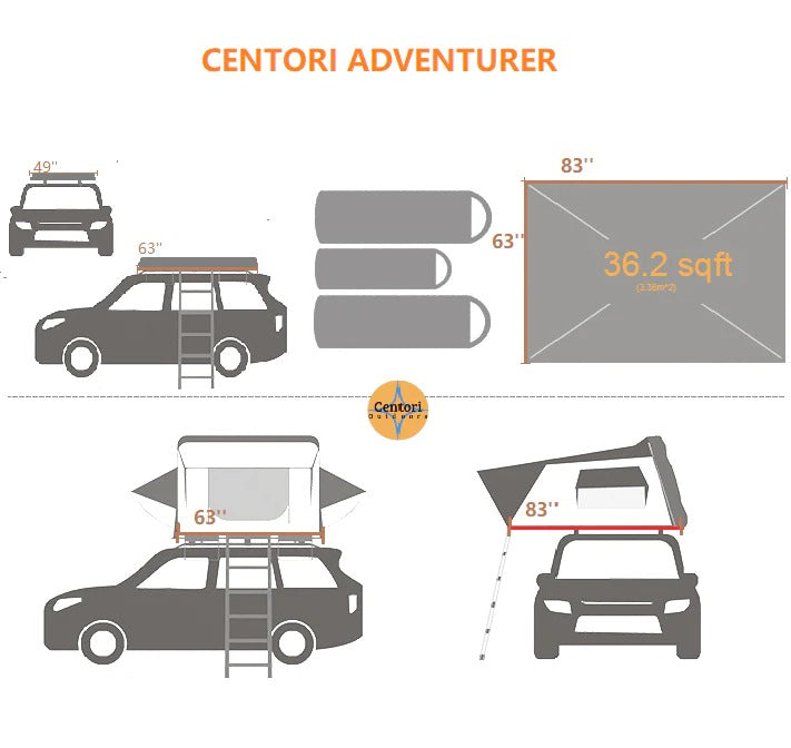 Centori Adventurer Medium 3 Person Slim Hard Shell Roof Top Tent