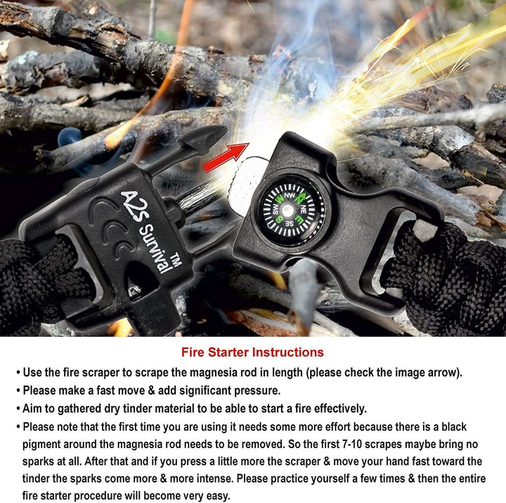 Paracord K2 Peak - Survival Bracelet Multitool - Fire Starter, Fire Scraper, Compass & Whistle