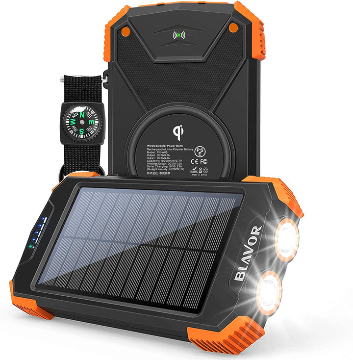 BLAVOR Rugged Outdoors Solar Charging Power Bank - 10,000mAH Type C Port - Compass & Flashlight Functionality