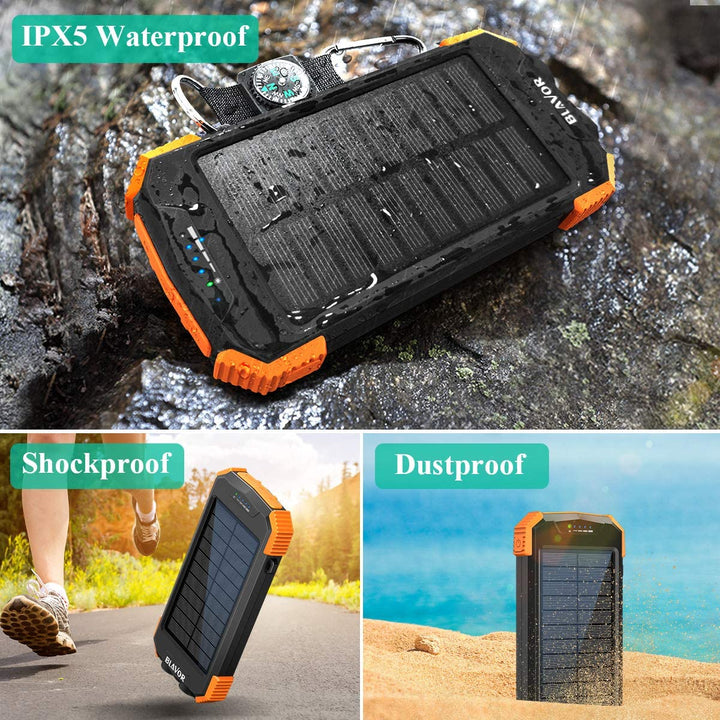 BLAVOR Rugged Outdoors Solar Charging Power Bank - 10,000mAH Type C Port - Compass & Flashlight Functionality